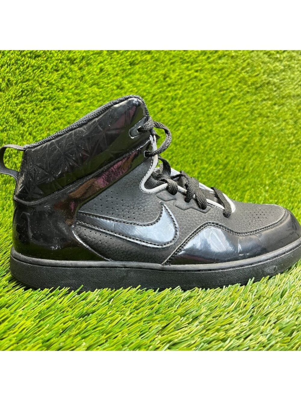 Nike Son of Force Mid Boys Size 7Y Triple Black Athletic Leather Shoes Sneakers